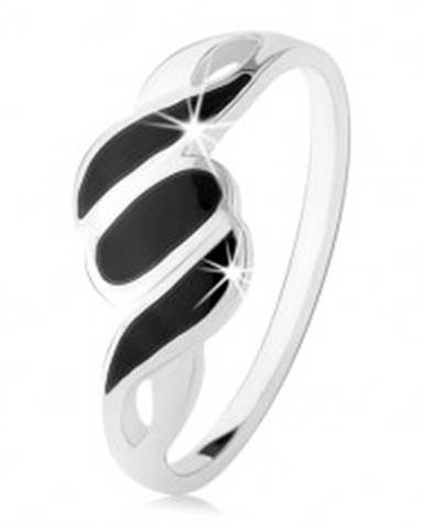 Strieborný 925 prsteň, hladké ramená, šikmé línie a ovál, čierny ónyx - Veľkosť: 49 mm