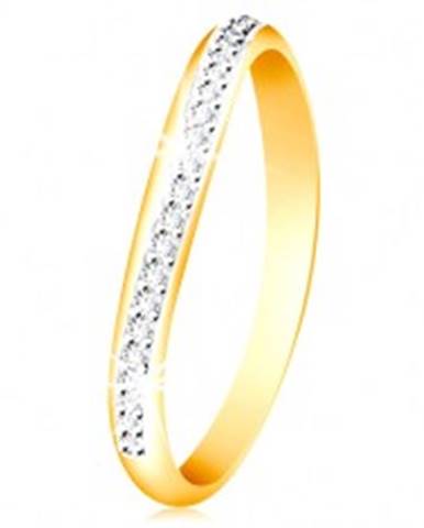 Zlatý 14K prsteň - ligotavý zvlnený pás z čírych zirkónov a bieleho zlata - Veľkosť: 49 mm