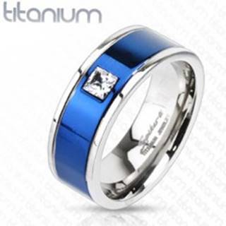 Titánový prsteň s modrým pruhom a štvorcovým zirkónom - Veľkosť: 49 mm
