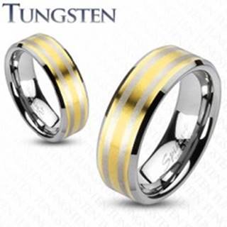 Tungstenová obrúčka  s dvoma pásikmi zlatej farby - Veľkosť: 49 mm