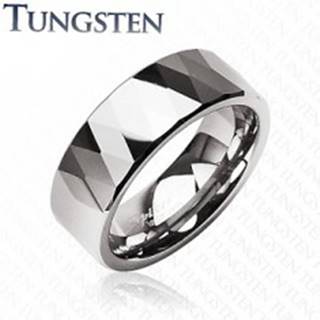 Tungstenový prsteň - lesklé kosoštovrce a trojuholníky, strieborná farba - Veľkosť: 49 mm
