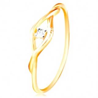 Zlatý prsteň 585 - číry okrúhly zirkón medzi dvomi tenkými vlnkami - Veľkosť: 49 mm
