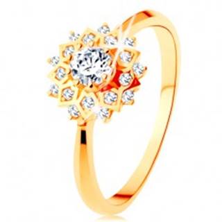 Zlatý prsteň 585 - trblietavé slnko zdobené okrúhlymi čírymi zirkónikmi - Veľkosť: 49 mm