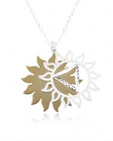 Strieborný 925 náhrdelník, vyrezávané slnko v dvojfarebnej kombinácii
