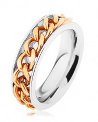 Oceľový prsteň, retiazka zlatej farby, zrkadlový lesk - Veľkosť: 51 mm
