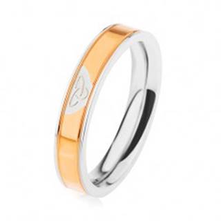 Oceľový prsteň striebornej farby, lesklý pás v zlatom odtieni, keltský uzol - Veľkosť: 49 mm