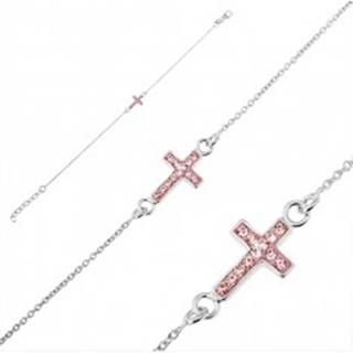 Strieborný náramok 925 - krížik s ružovými zirkónmi