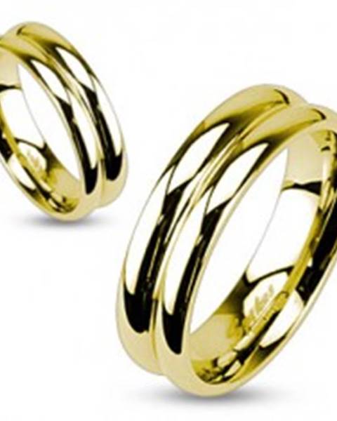 Oceľový prsteň v zlatej farbe so zárezom v strede - Veľkosť: 49 mm