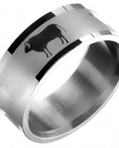 Oceľový prsteň 316L - hladká obrúčka s motívom býka - Veľkosť: 49 mm