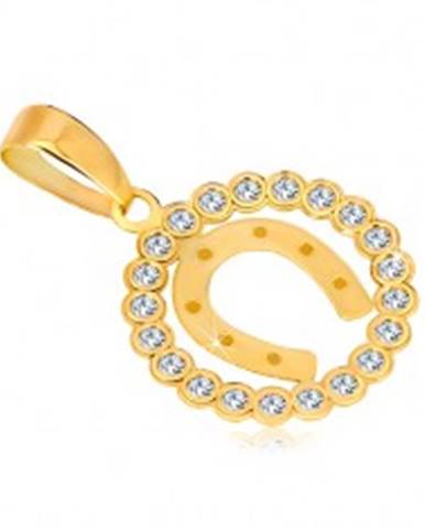 Prívesok zo žltého 14K zlata - zirkónový kruh a podkova pre šťastie