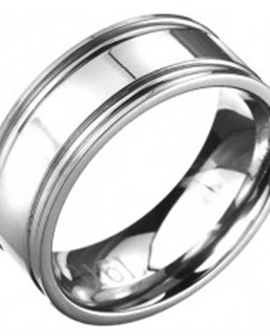 Prsteň z ocele - obrúčka striebornej farby s dvojitým vrúbkovaním  - Veľkosť: 57 mm