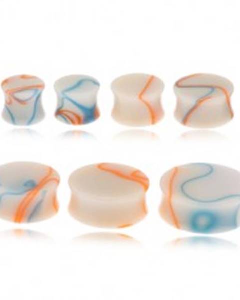 Akrylový plug do ucha, béžová farba, modro-oranžové línie - Hrúbka: 10 mm, Farba: Modro-oranžová