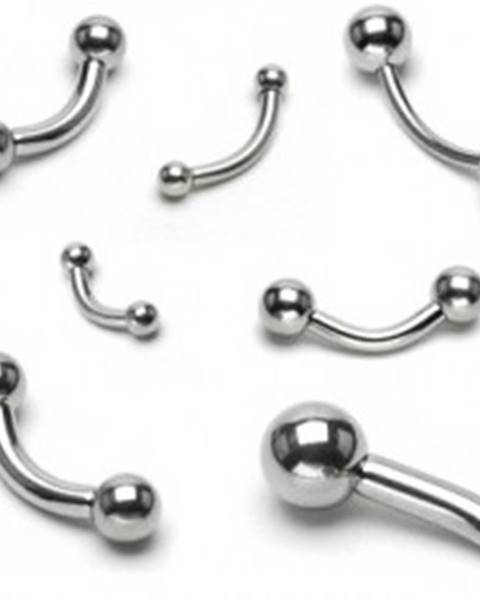 Oceľový piercing do obočia, mierne zaoblený, dve guličky, rôzne veľkosti - Rozmer: 1,2 mm x 12 mm x 4 mm