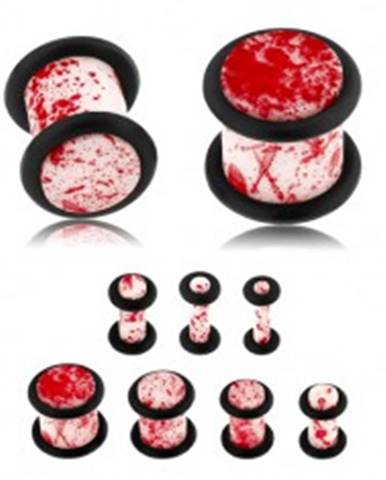 Plug do ucha z akrylu, biely povrch zdobený červenými škvrnami, gumičky - Hrúbka: 10 mm