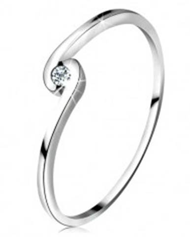 Prsteň z bieleho zlata 14K - okrúhly číry diamant medzi zahnutými ramenami - Veľkosť: 50 mm
