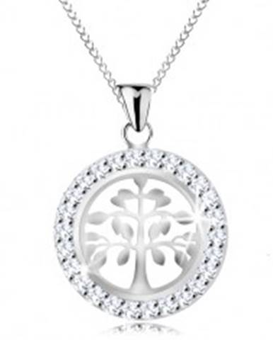 Strieborný 925 náhrdelník, prívesok - lesklý strom života v trblietavej obruči