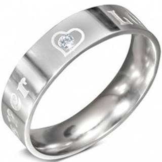 Oceľový prsteň - nápis FOREVER LOVE a zirkón, 6 mm - Veľkosť: 52 mm