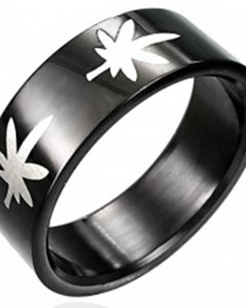 Čierny prsteň s marihuanou - Veľkosť: 54 mm