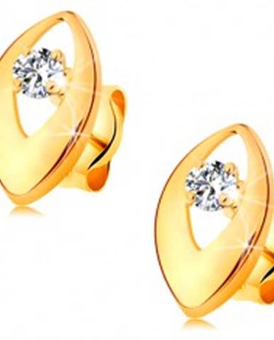 Briliantové náušnice v žltom 14K zlate - žiarivý diamant v lesklom zrnku