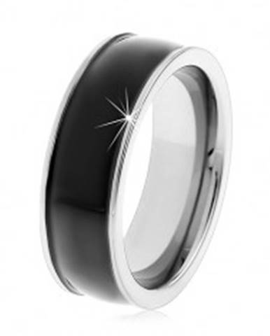 Čierny tungstenový hladký prsteň, jemne vypuklý, lesklý povrch, úzke okraje - Veľkosť: 49 mm