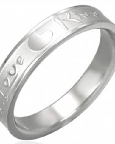 Oceľový prsteň striebornej farby, matný stred a lesklé okraje, Love & Kiss - Veľkosť: 45 mm