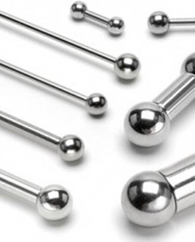 Oceľový piercing v striebornom odtieni - rovná tyčka ukončená guličkami - Rozmer: 1,2 mm x 10 mm x 3 mm