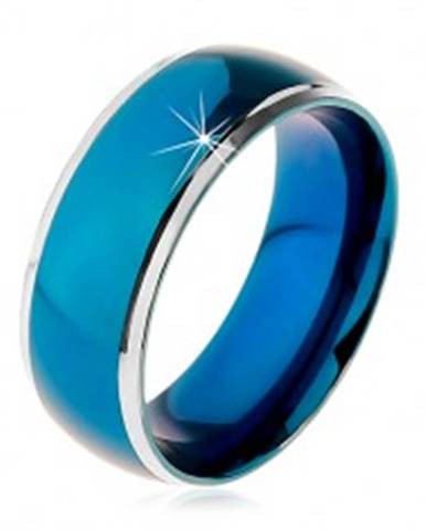 Prsteň z chirurgickej ocele, zaoblený modrý pruh, lemy striebornej farby, 8 mm - Veľkosť: 57 mm