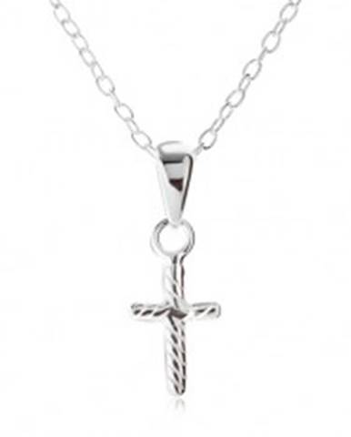 Strieborný 925 náhrdelník, retiazka z oválnych očiek, latinský kríž, šikmé prúžky