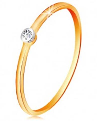 Zlatý dvojfarebný prsteň 585 - číry briliant v okrúhlej objímke, tenké ramená - Veľkosť: 49 mm