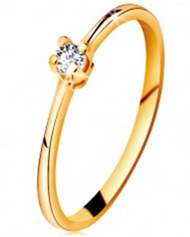 Zlatý prsteň 585 - ligotavý číry briliant v štvorcípom kotlíku, zúžené ramená - Veľkosť: 49 mm