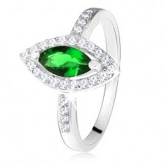 Lesklý prsteň - striebro 925, zrnkový zelený kameň s lemom, číre zirkóniky - Veľkosť: 49 mm