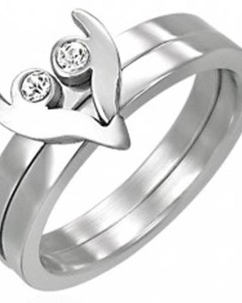Oceľový prsteň z dvoch častí - srdiečko so zirkónmi - Veľkosť: 43 mm