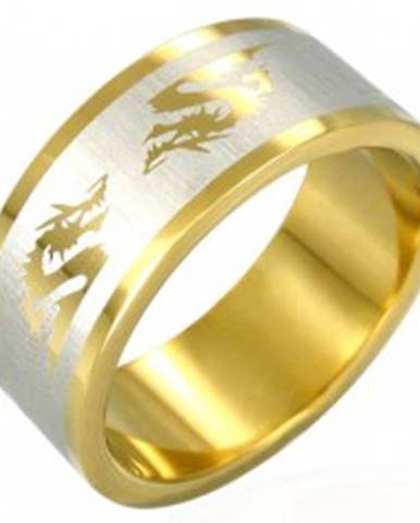 Oceľový prsteň v zlatej farbe čínsky drak - Veľkosť: 53 mm