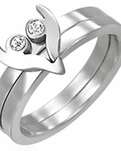 Oceľový prsteň z dvoch častí - srdiečko so zirkónmi - Veľkosť: 43 mm