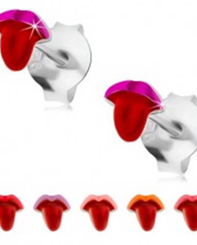 Strieborné náušnice 925, glazúrované ústa s vyplazeným jazykom, puzetky - Farba: Červená