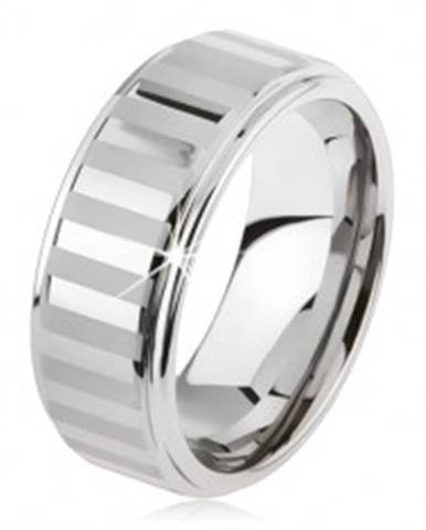 Tungstenový prsteň striebornej farby, lesklé a matné pásiky - Veľkosť: 49 mm