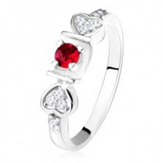 Lesklý prsteň - striebro 925, ružový okrúhly zirkón v žliabku, srdiečka, číre kamienky - Veľkosť: 50 mm