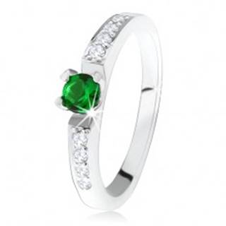 Strieborný zásnubný prsteň 925, okrúhly zelený kamienok, línie čírych zirkónov - Veľkosť: 49 mm