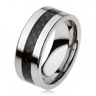 Tungstenová obrúčka striebornej farby s čiernym stredovým pásom, mriežka - Veľkosť: 49 mm