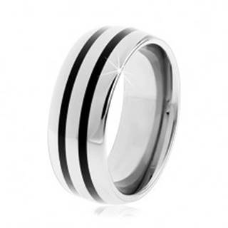 Tungstenový hladký prsteň, jemne vypuklý, lesklý povrch, dva čierne pruhy - Veľkosť: 49 mm
