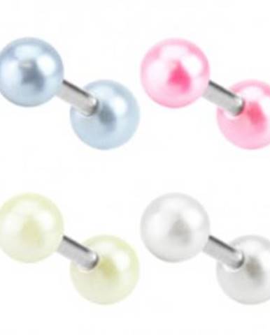 Oceľový piercing do ucha - farebné akrylové guľôčky s perleťou - Farba piercing: Béžová