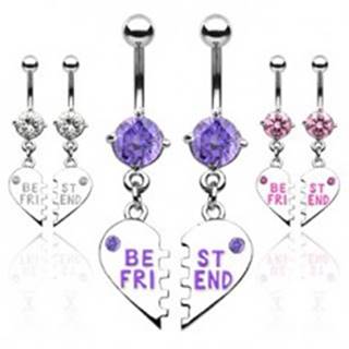 Dvojitý piercing do pupku zlomené srdce BEST FRIEND - Farba piercing: Číra