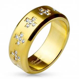 Prsteň z ocele 316L zlatej farby, číre zirkónové krížiky po obvode, 8 mm - Veľkosť: 59 mm