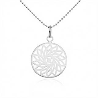 Strieborný náhrdelník 925, guličková retiazka, vyrezávaný kvet v kruhu