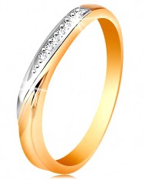 Dvojfarebný zlatý prsteň 585 - vlnka z bieleho zlata a drobných čírych zirkónov - Veľkosť: 48 mm