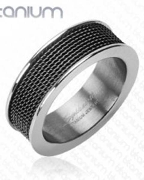Titánový prsteň - čierna mriežka - Veľkosť: 58 mm