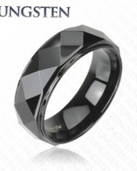 Wolfrámový prsteň - čierny, skosené hrany - Veľkosť: 58 mm