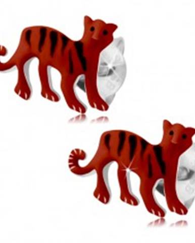 Náušnice zo striebra 925, červený tiger s čiernymi pásikmi, puzetky