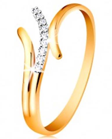 Prsteň v 14K zlate, zvlnené dvojfarebné línie ramien, vsadené číre zirkóniky - Veľkosť: 49 mm