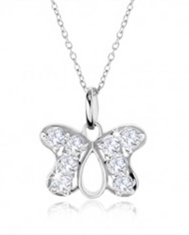 Strieborný náhrdelník 925, prívesok obrys motýľa vykladaný zirkónmi